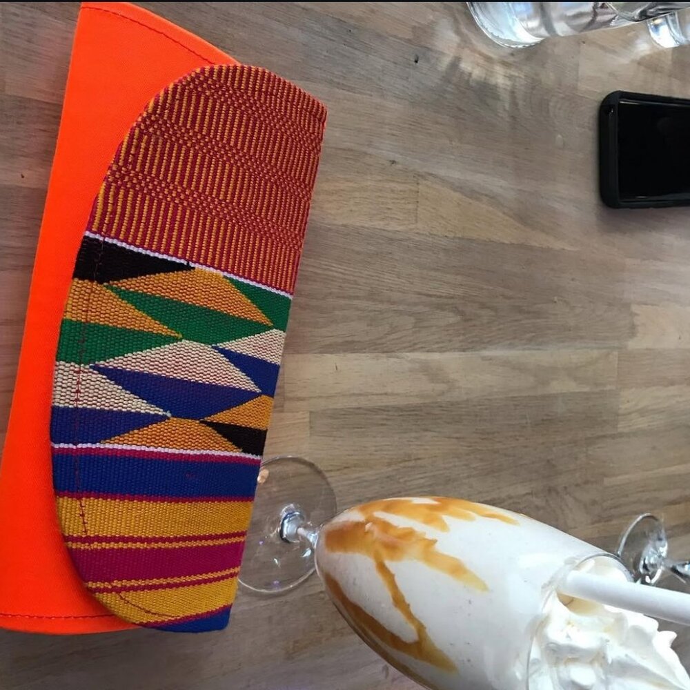 Handmade African Orange and Print Clutch